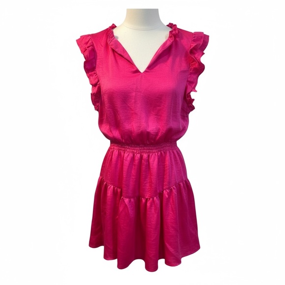 STEVE MADDEN FRUIT DOVE PRAIRIE HOT PINK RUFFLED DREAMS MINI DRESS - Picture 2 of 6